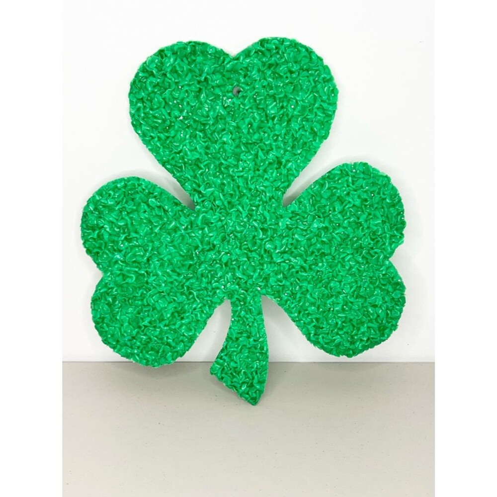 VTG Melted Plastic Popcorn St. Patrick’s Day Shamrock Clover Decor 16”x 14"